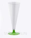 фото Бокал для шампанского 150 мл прозрачный кристалл на съемной зеленой ножке ПС (6 штук / упаковка