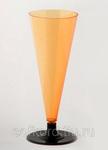 фото Бокал для шампанского 150 мл оранжевый кристалл на съемной черной ножке ПС (6 штук / упаковка