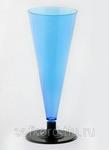 фото Бокал для шампанского 150 мл синий кристалл на съемной черной ножке ПС (6 штук / упаковка