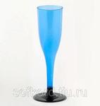 фото Бокал для шампанского 100 мл "Флюте" синий кристалл со съемной черной ножкой ПС (6 штук / упаковка