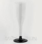 фото Бокал для шампанского 100 мл "Флюте" прозрачный кристалл со съемной черной ножкой ПС (6 штук / упаковка