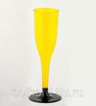 фото Бокал для шампанского 100 мл "Флюте" желтый кристалл со съемной черной ножкой ПС (6 штук / упаковка
