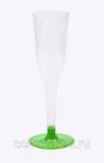 фото Бокал для шампанского 100 мл "Флюте" прозрачный кристалл со съемной зеленой ножкой ПС (6 штук / упаковка