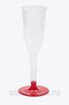 фото Бокал для шампанского 100 мл "Флюте" прозрачный кристалл со съемной красной ножкой ПС (6 штук / упаковка