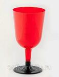 фото Бокал для вина 200 мл красный кристалл на съемной черной ножке ПС (6 штук / упаковка