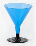 фото Бокал для мартини 100 мл синий кристалл на съемной черной ножке ПС (6 штук / упаковка
