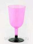 фото Бокал для вина 200 мл розовый кристалл на съемной черной ножке ПС (6 штук / упаковка