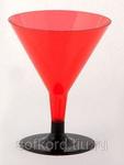 фото Бокал для мартини 100 мл красный кристалл на съемной черной ножке ПС (6 штук / упаковка