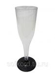 фото Фужер для шампанского 160 мл прозрачный кристалл со сьемной черной ножкой ПС (6 штук / упаковка